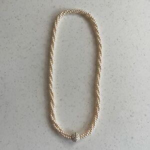 Faux Pearl Triple Wrap Necklace‎ w/ Magnetic Silver-tone Center Clasp